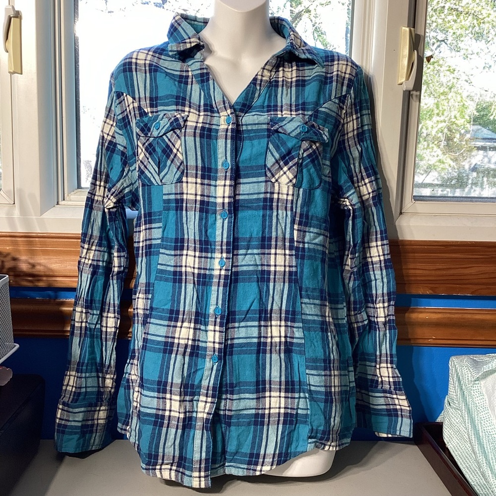 Canyon River Blues Blue Plaid Shirt Size Large